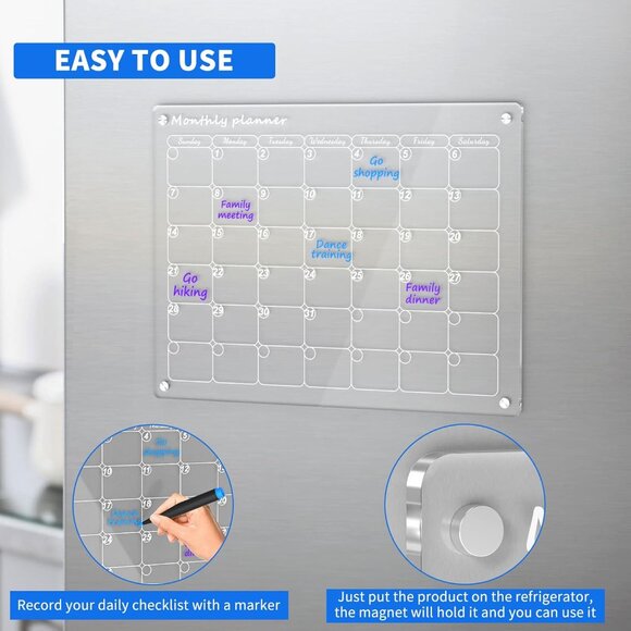 Acrylic Magnetic Dry Erase Board Calendar for Fridge, Monthly Calendar, 16"x12" - Picture 6 of 7